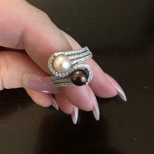 Vantel genuine 2 pearl ring sterling